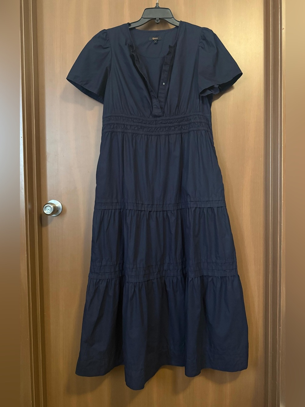 Quince- 100% Organic Cotton Poplin Tiered Maxi Dress Sz: L - Picture 5 of 11
